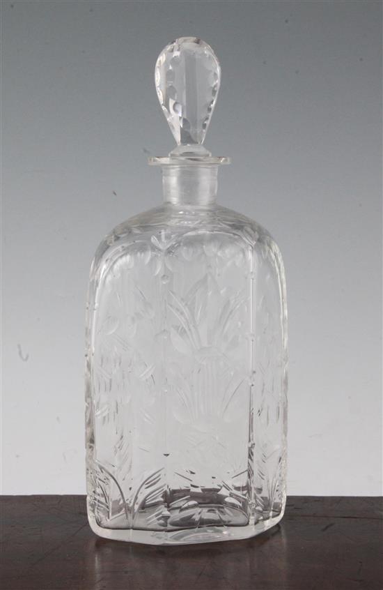 An unusual Georgian panel cut glass decanter and stopper, 27.5cm